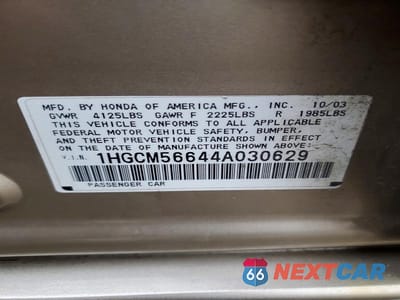 Zdjęcie 12 z 12 samochodu: 2004 HONDA ACCORD EX VIN:1HGCM56644A030629 - miniatura