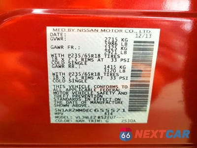 Zdjęcie 13 z 13 samochodu: 2014 NISSAN PATHFINDER SV VIN:5N1AR2MM0EC655571 - miniatura