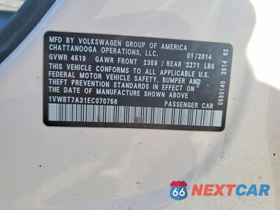 Zdjęcie 12 z 12 samochodu: 2014 VOLKSWAGEN PASSAT SE VIN:1VWBT7A31EC070756 - miniatura