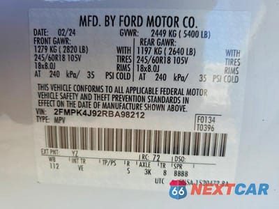 Zdjęcie 13 z 13 samochodu: 2024 FORD EDGE SEL VIN:2FMPK4J92RBA98212 - miniatura