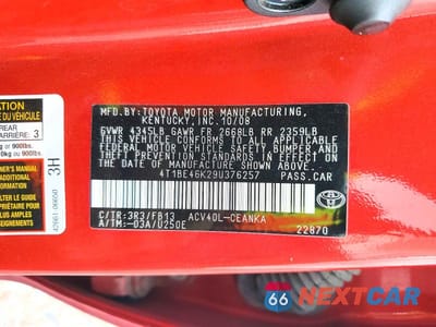 Zdjęcie 12 z 12 samochodu: 2009 TOYOTA CAMRY LE VIN:4T1BE46K29U376257 - miniatura
