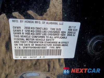 Zdjęcie 13 z 13 samochodu: 2017 HONDA PILOT TOURING VIN:5FNYF6H96HB018507 - miniatura