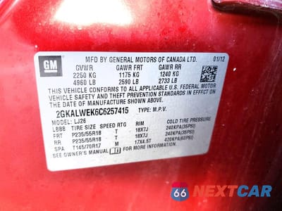 Zdjęcie 13 z 13 samochodu: 2012 GMC TERRAIN SLT VIN:2GKALWEK6C6257415 - miniatura