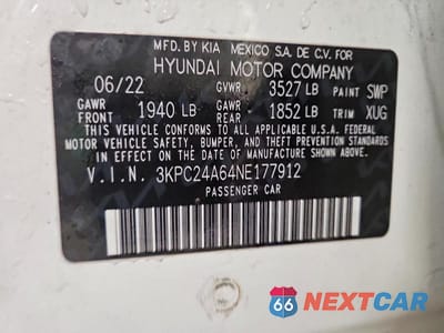 Zdjęcie 13 z 13 samochodu: 2022 HYUNDAI ACCENT SE VIN:3KPC24A64NE177912 - miniatura