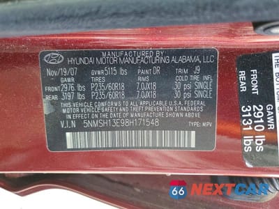 Zdjęcie 12 z 12 samochodu: 2008 HYUNDAI SANTA FE SE VIN:5NMSH13E98H171548 - miniatura