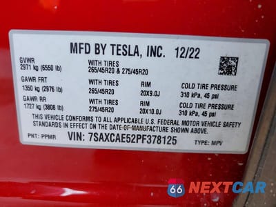 Zdjęcie 14 z 14 samochodu: 2023 TESLA MODEL X VIN:7SAXCAE52PF378125 - miniatura