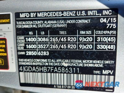 Zdjęcie 14 z 14 samochodu: 2015 MERCEDES-BENZ ML 350 4MATIC VIN:4JGDA5HB7FA586311 - miniatura