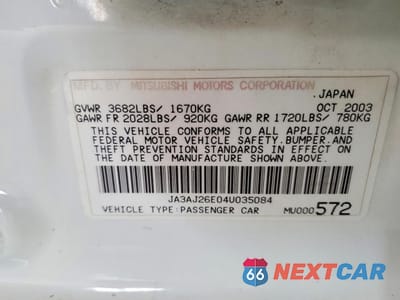 Zdjęcie 12 z 13 samochodu: 2004 MITSUBISHI LANCER ES VIN:JA3AJ26E04U035084 - miniatura