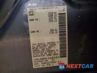 Zdjęcie 13 z 13 samochodu: 2019 NISSAN ALTIMA 2.5 SV VIN:1N4BL4DW0KC148565 - miniatura