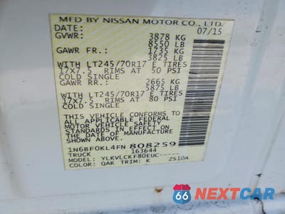 Zdjęcie 14 z 14 samochodu: 2015 NISSAN NV DELIVERY VAN VIN:1N6BF0KL4FN808259 - miniatura