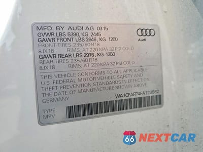 Zdjęcie 12 z 12 samochodu: 2015 AUDI Q5 PREMIUM VIN:WA1CFAFP4FA123562 - miniatura