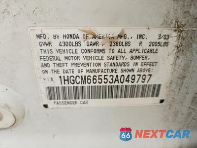 Zdjęcie 12 z 12 samochodu: 2003 HONDA ACCORD EX VIN:1HGCM66553A049797 - miniatura