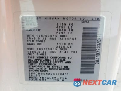 Zdjęcie 13 z 13 samochodu: 2013 NISSAN NV200 S VIN:3N6CM0KN2DK693451 - miniatura