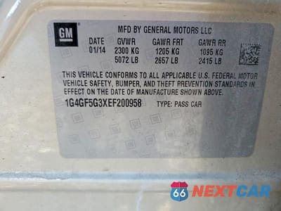 Zdjęcie 12 z 12 samochodu: 2014 BUICK LACROSSE TOURING VIN:1G4GF5G3XEF200958 - miniatura