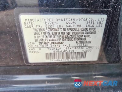Zdjęcie 12 z 12 samochodu: 2009 NISSAN SENTRA VIN:3N1AB61E09L690542 - miniatura