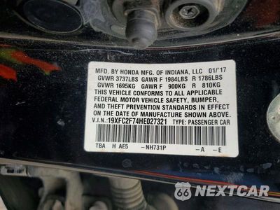 Zdjęcie 12 z 12 samochodu: 2017 HONDA CIVIC EX VIN:19XFC2F74HE027321 - miniatura