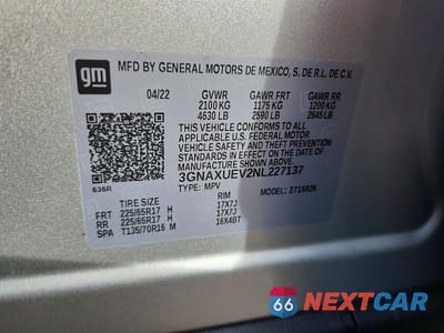 Zdjęcie 14 z 14 samochodu: 2022 CHEVROLET EQUINOX LT VIN:3GNAXUEV2NL227137 - miniatura
