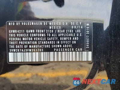 Zdjęcie 12 z 12 samochodu: 2015 VOLKSWAGEN JETTA BASE VIN:3VW2K7AJ3FM351703 - miniatura