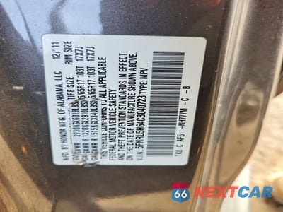 Zdjęcie 13 z 13 samochodu: 2012 HONDA ODYSSEY EXL VIN:5FNRL5H64CB040723 - miniatura