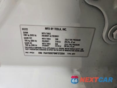 Zdjęcie 12 z 12 samochodu: 2022 TESLA MODEL Y VIN:7SAYGDEF9NF372094 - miniatura