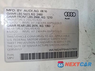 Zdjęcie 12 z 12 samochodu: 2017 AUDI Q5 PREMIUM PLUS VIN:WA1M2AFP9HA037909 - miniatura