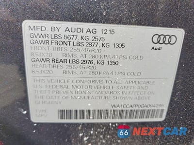 Zdjęcie 12 z 12 samochodu: 2016 AUDI SQ5 PREMIUM PLUS VIN:WA1CCAFP0GA094295 - miniatura