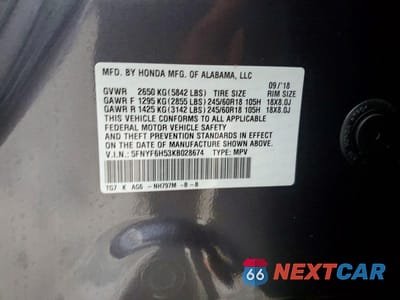 Zdjęcie 12 z 12 samochodu: 2019 HONDA PILOT EXL VIN:5FNYF6H53KB028674 - miniatura