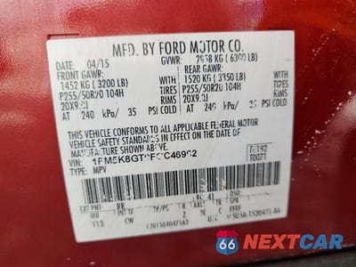 Zdjęcie 13 z 13 samochodu: 2015 FORD EXPLORER SPORT VIN:1FM5K8GT0FGC46962 - miniatura