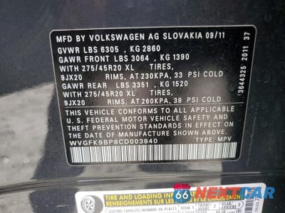 Zdjęcie 13 z 14 samochodu: 2012 VOLKSWAGEN TOUAREG V6 TDI VIN:WVGFK9BP8CD003840 - miniatura