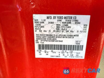 Zdjęcie 12 z 12 samochodu: 2008 FORD F150 SUPERCREW VIN:1FTPW12V08FA91842 - miniatura