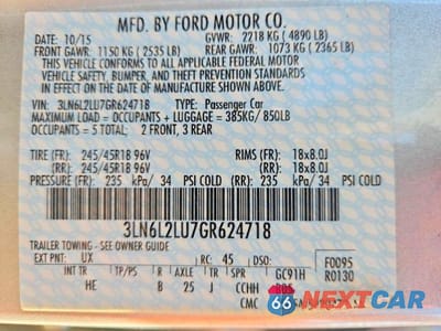 Zdjęcie 13 z 13 samochodu: 2016 LINCOLN MKZ HYBRID VIN:3LN6L2LU7GR624718 - miniatura