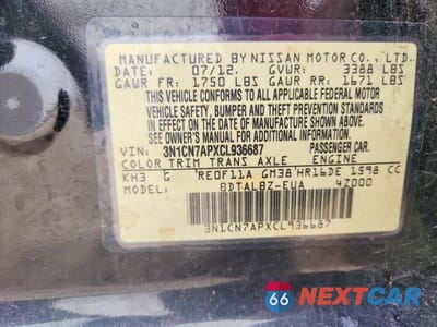 Zdjęcie 12 z 12 samochodu: 2012 NISSAN VERSA 1.6 S VIN:3N1CN7APXCL936687 - miniatura