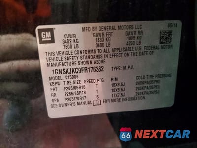 Zdjęcie 13 z 14 samochodu: 2015 CHEVROLET SUBURBAN K1500 LT VIN:1GNSKJKC9FR176332 - miniatura