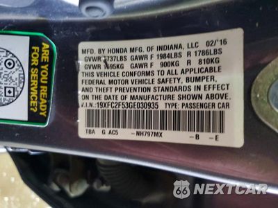 Zdjęcie 13 z 13 samochodu: 2016 HONDA CIVIC LX VIN:19XFC2F53GE030935 - miniatura