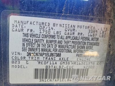 Zdjęcie 12 z 12 samochodu: 2014 NISSAN VERSA 1.6 SV VIN:3N1CN7AP1EL867388 - miniatura