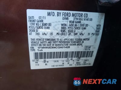 Zdjęcie 13 z 13 samochodu: 2012 FORD EXPLORER XLT VIN:1FMHK8D84CGA01428 - miniatura