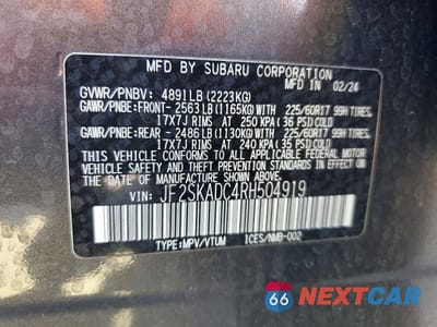 Zdjęcie 13 z 13 samochodu: 2024 SUBARU FORESTER PREMIUM VIN:JF2SKADC4RH504919 - miniatura