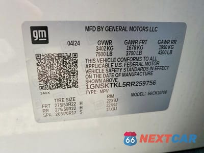 Zdjęcie 13 z 13 samochodu: 2024 CHEVROLET TAHOE K1500 HIGH COUNTRY VIN:1GNSKTKL5RR259756 - miniatura