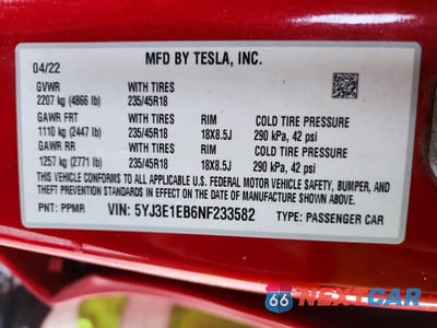 Zdjęcie 12 z 12 samochodu: 2022 TESLA MODEL 3 VIN:5YJ3E1EB6NF233582 - miniatura