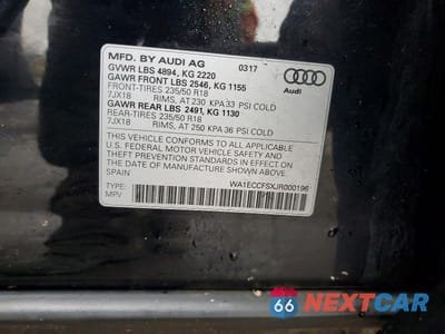 Zdjęcie 13 z 13 samochodu: 2018 AUDI Q3 PREMIUM VIN:WA1ECCFSXJR000196 - miniatura