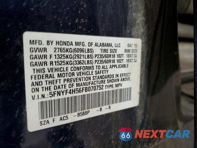 Zdjęcie 13 z 13 samochodu: 2015 HONDA PILOT EXL VIN:5FNYF4H56FB070752 - miniatura
