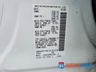 Zdjęcie 12 z 12 samochodu: 2009 NISSAN TITAN XE VIN:1N6AA07C39N313378 - miniatura