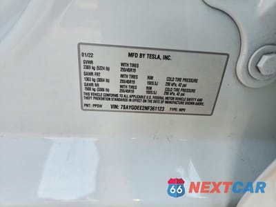 Zdjęcie 12 z 12 samochodu: 2022 TESLA MODEL Y VIN:7SAYGDEE2NF361123 - miniatura