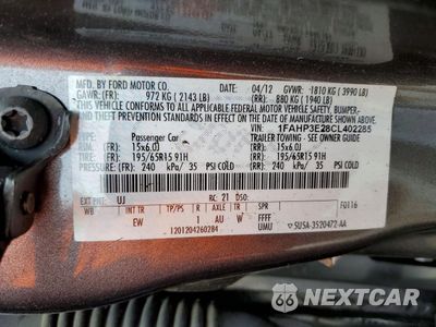 Zdjęcie 12 z 13 samochodu: 2012 FORD FOCUS S VIN:1FAHP3E28CL402285 - miniatura