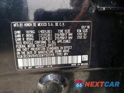Zdjęcie 13 z 13 samochodu: 2016 HONDA HR-V EX VIN:3CZRU5H53GM752348 - miniatura