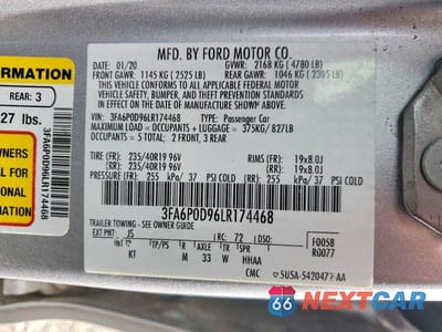 Zdjęcie 12 z 12 samochodu: 2020 FORD FUSION TITANIUM VIN:3FA6P0D96LR174468 - miniatura