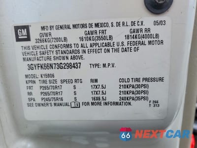 Zdjęcie 13 z 13 samochodu: 2003 CADILLAC ESCALADE ESV VIN:3GYFK66N73G298437 - miniatura