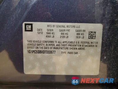 Zdjęcie 12 z 12 samochodu: 2013 CHEVROLET CRUZE LT VIN:1G1PC5SBXD7203677 - miniatura