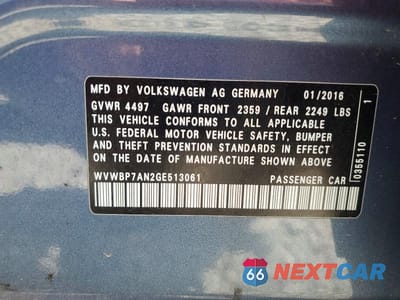 Zdjęcie 12 z 12 samochodu: 2016 VOLKSWAGEN CC BASE VIN:WVWBP7AN2GE513061 - miniatura