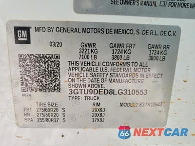 Zdjęcie 12 z 12 samochodu: 2020 GMC SIERRA K1500 SLT VIN:3GTU9DED8LG310553 - miniatura